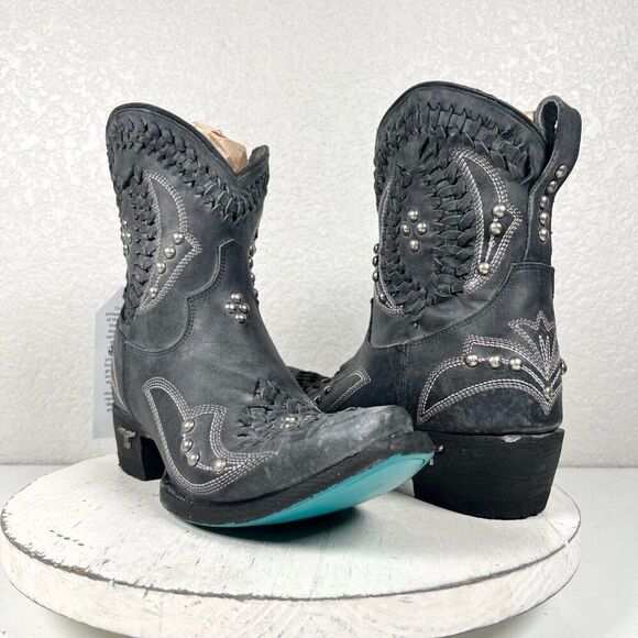 Lane COSSETTE Womens Cowboy Bootie 7 Western Cowgirl Short Boots Black Leather - Picture 11 of 11